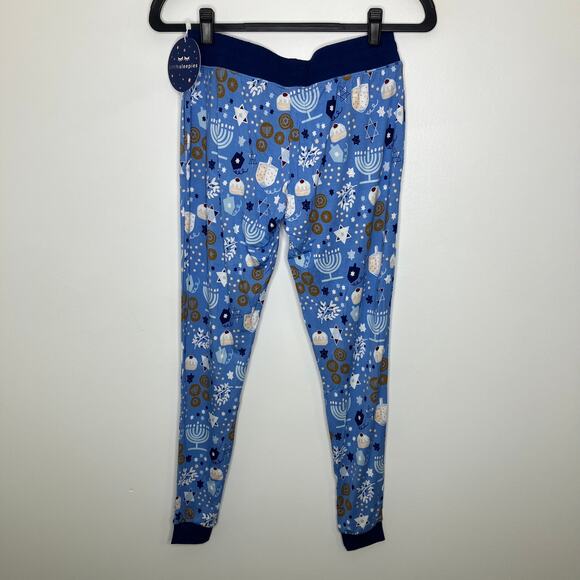 NWT LITTLE SLEEPIES Women's Bamboo Pajama Pants Hanukkah Lights Blue XS - Picture 2 of 5